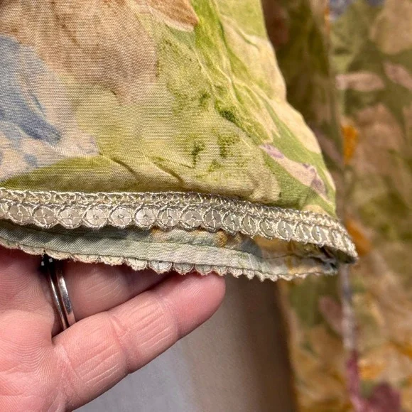 Feather Touch Floral Maxi Dress Womens M Green Sequin Trim Cottagecore Boho - Picture 5 of 12